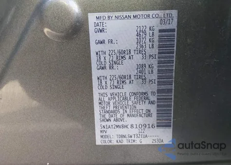 2017 Nissan Rogue Sl from USA, damaged, VIN 5N1AT2MV8HC810916